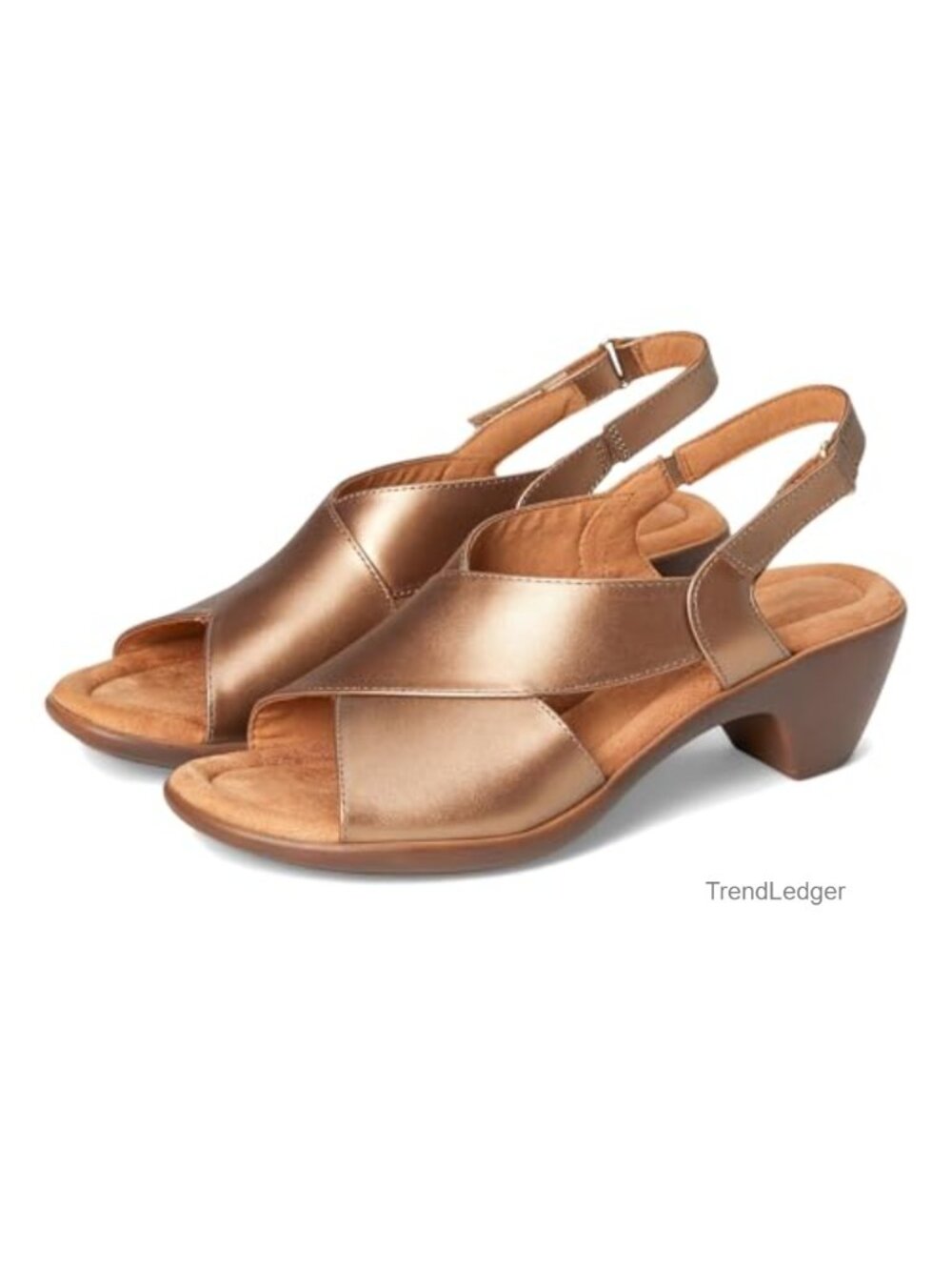 Leather Crisscross Block Heel Sandals with Arch Support